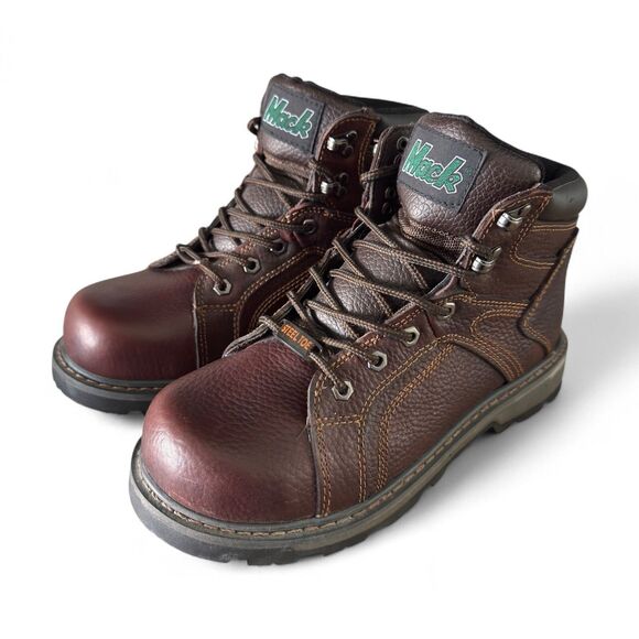 Mack Gorman Steel Toe Work Boots Men’s 8 Brown Leather Oil Resistant Durable - Picture 1 of 14